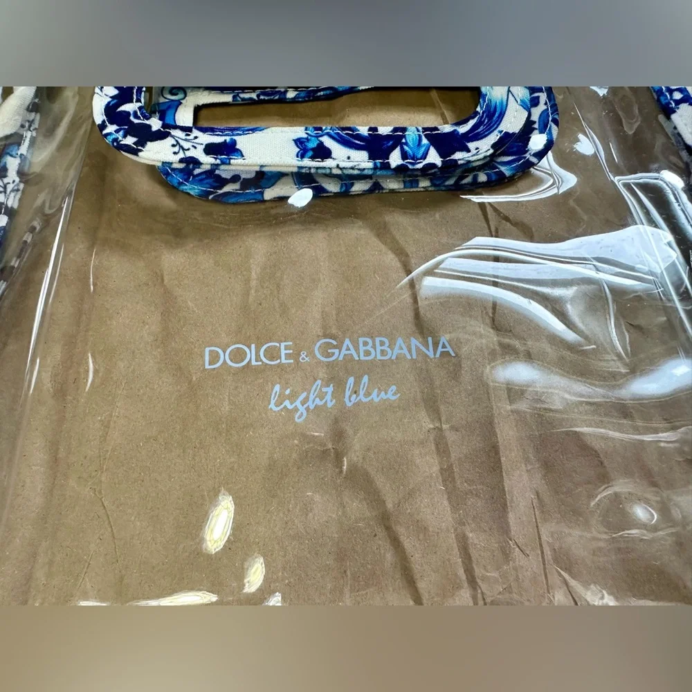 New Dolce & Gabbana Clear Tote with Blue Floral Trim and White Pouch - Picture 12 of 16
